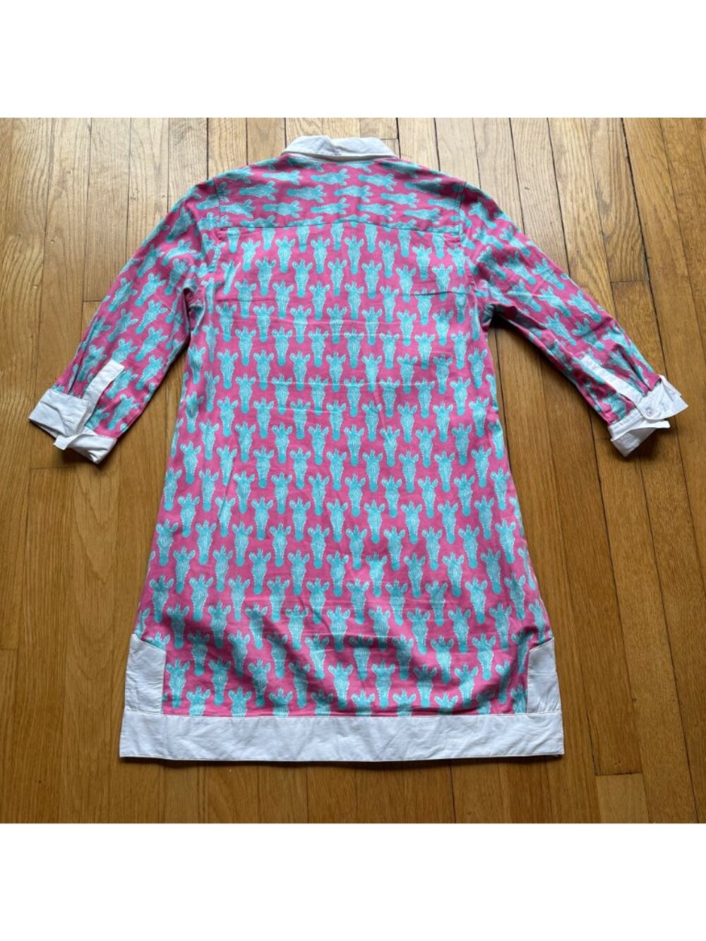 Tizzie Size XS Pink Aqua Zebra Print Split Neck Collar Cotton Blend Tunic Dress - Picture 14 of 15
